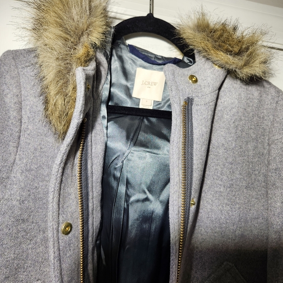 J. Crew Vail Wool Blend Gray Pea Coat w Detachable Faux Fur Trim Womens 6 - Picture 10 of 14